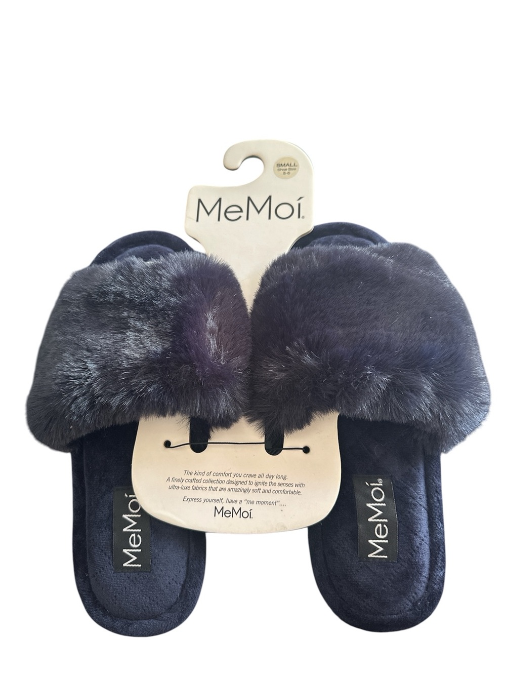 MeMoi Plush Faux Fur Slide Slippers - Navy, Bette, small 5/6